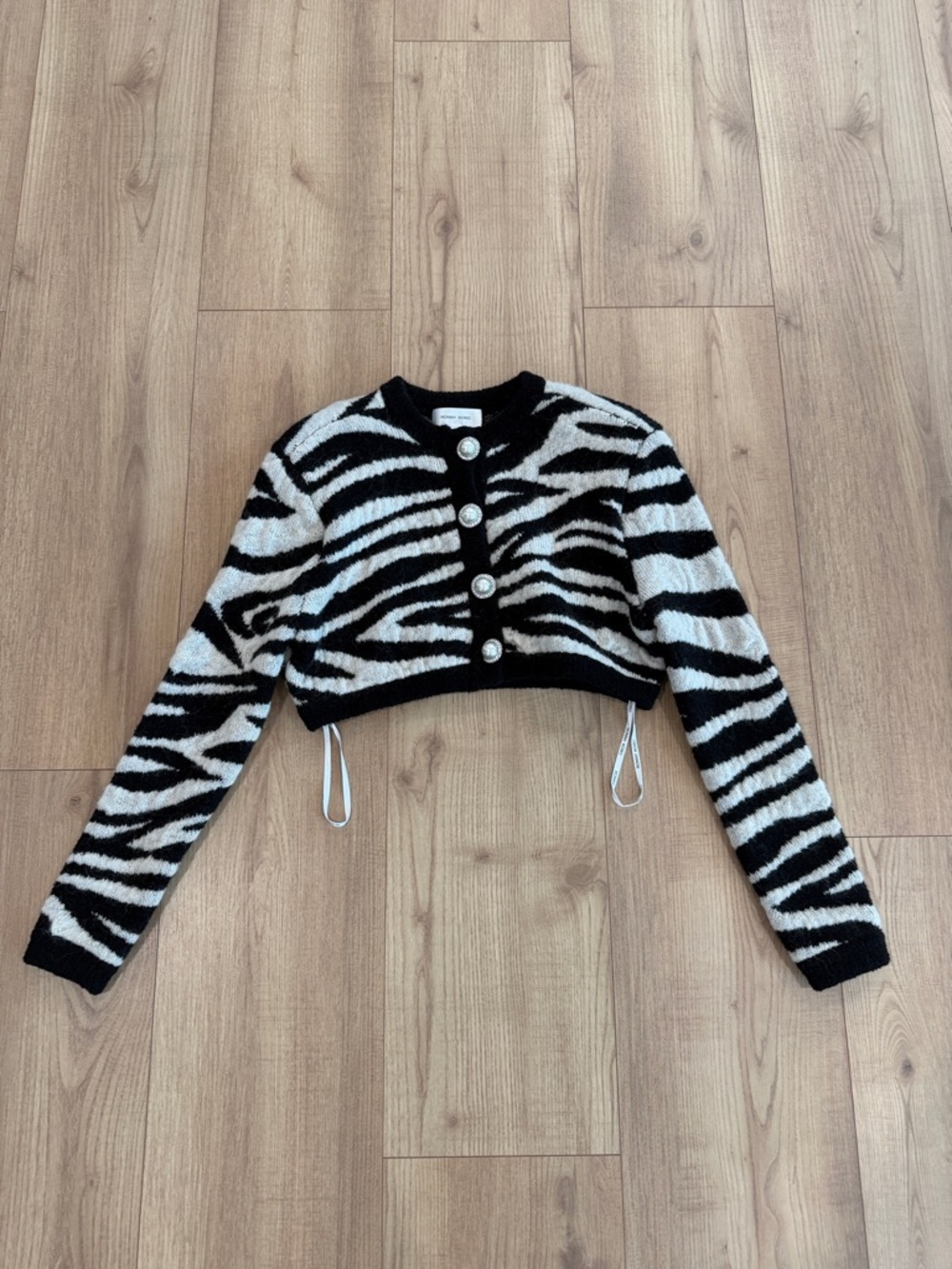 Ronny Kobo Collection Black and White Zebra Cropped Cardigan
